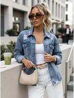 Dámská džínová bunda s odřenou modrou FashionStreet TY5687 Dámská džínová bunda s odřenou modrou FashionStreet TY5687