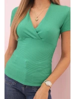 Dámská pruhovaná bavlněná blůza s překříženým výstřihem zelená