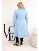 Dámský klasický kabát Plus Size s knoflíky a límcem modrý