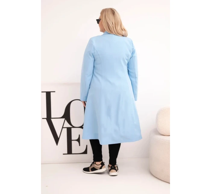 Dámský klasický kabát Plus Size s knoflíky a límcem modrý