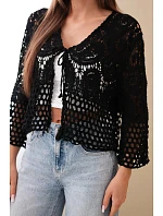 Dámský letní krajkový svetr s knoflíky a dlouhým rukávem černý