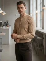 Pánská ležérní béžová košile SLIM FIT se stojáčkem FashionStreet DX2601