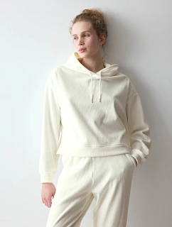 Dámská mikina Velour Rib Hoodie Silk White ecru - TRIUMPH
