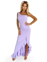 dlouhé šaty s volánem a asymetrickým výstřihem model 21101611 - numoco