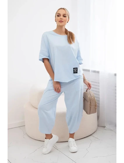 Bavlněný komplet halenka + kalhoty modrý Bavlněný komplet halenka + kalhoty modrý