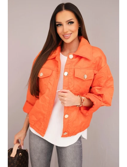 Dámská jarní prošívaná bunda s květinovým vzorem oranžová