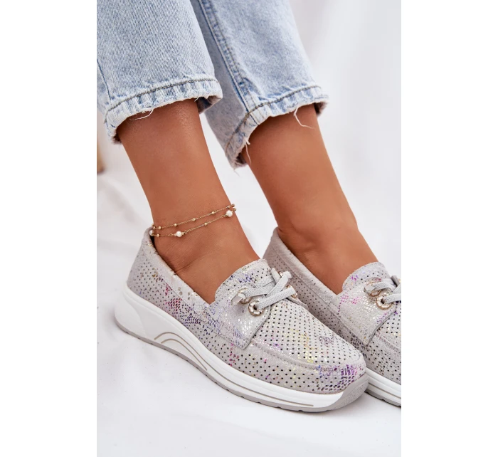 Semišové Polobotky Z Přírodní Kůže Na Platformě Artiker 56C2104 Šedé