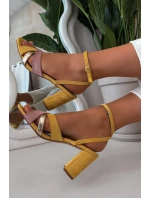Dámské sandály na podpatku s pásky Eko semiš žluté model 21937474 - Boto