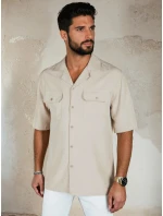 Pánská béžová košile s krátkým rukávem Dstreet model 21990442 - FashionStreet