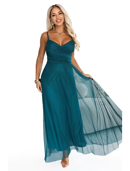 maxi šaty na ramínka s výstřihem do V – zelené model 22287232 - numoco basic maxi šaty na ramínka s výstřihem do V – zelené model 22287232 - numoco basic