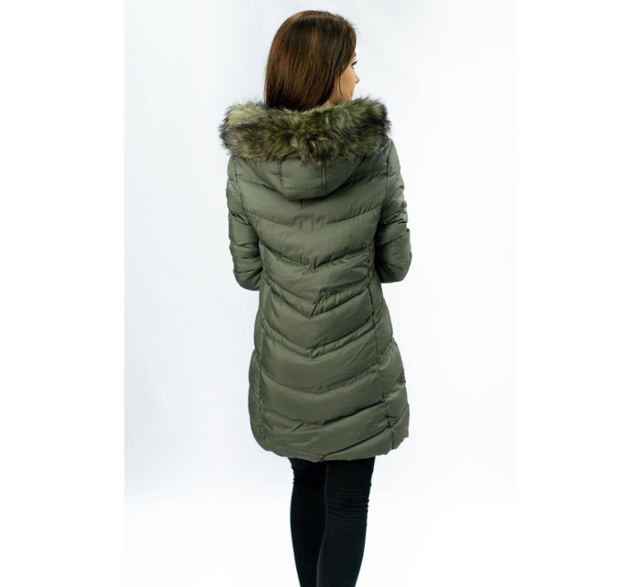 Prošívaná dámská zimní bunda v khaki barvě s kapucí (w749-1)