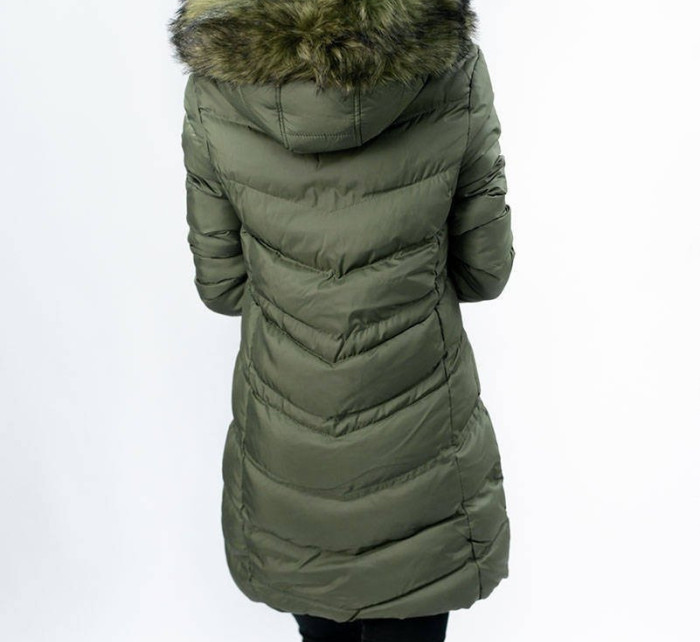 Prošívaná dámská zimní bunda v khaki barvě s kapucí (w749-1)