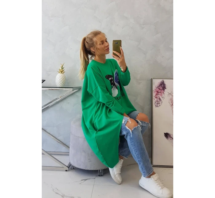 Oversize halenka s potiskem světle zelená