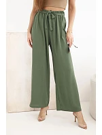 Kalhoty se širokým pasem a zavazováním v pase khaki Kalhoty se širokým pasem a zavazováním v pase khaki