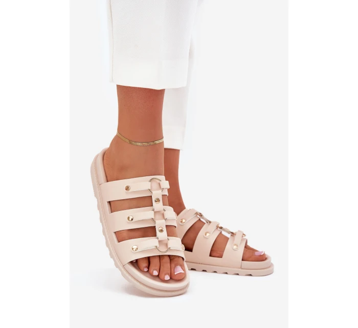 Dámské Pantofle S Pásky Světle Béžové model 21703428 - Boto Dámské Pantofle S Pásky Světle Béžové model 21703428 - Boto