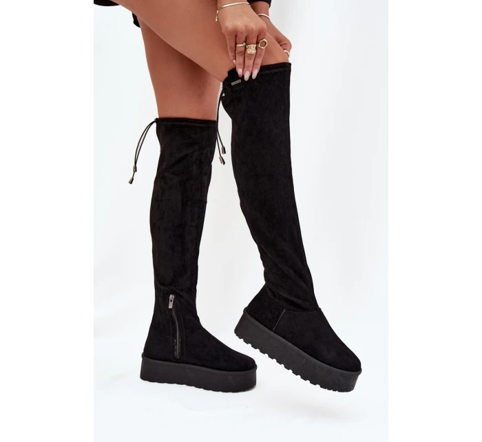 Dámské Kozačky Na Platformě Nad Kolena Big Star SS274264 Černé