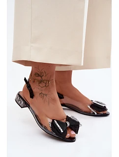 Průhledné sandály s krystaly a síťovanou mašlí D&A MR61-9004 Černé