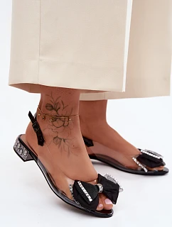 Průhledné sandály s krystaly a mašlí  Černé model 22140804 - D&A