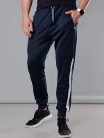 Tmavě modro-bílé pánské teplákové kalhoty se vsadkami (8K172)