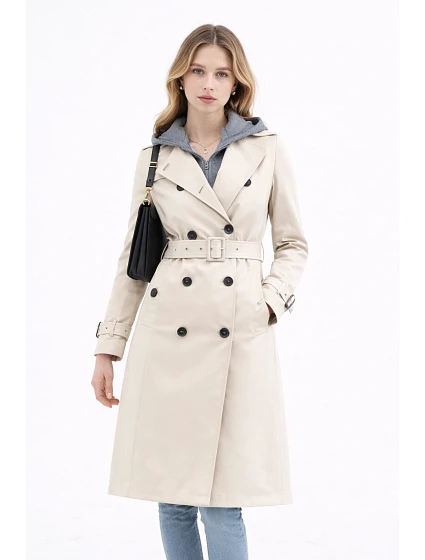 Klasyczny trencz z odpinanym kapturem Goodlookin jasny beżowy (T2-2252#-12) Klasyczny trencz z odpinanym kapturem Goodlookin jasny beżowy (T2-2252#-12)