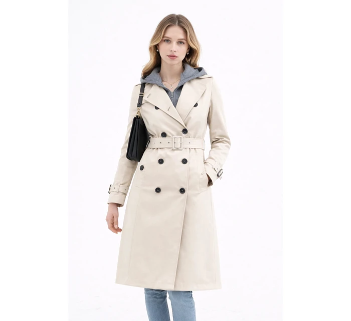 Klasyczny trencz z odpinanym kapturem Goodlookin jasny beżowy (T2-2252#-12) Klasyczny trencz z odpinanym kapturem Goodlookin jasny beżowy (T2-2252#-12)