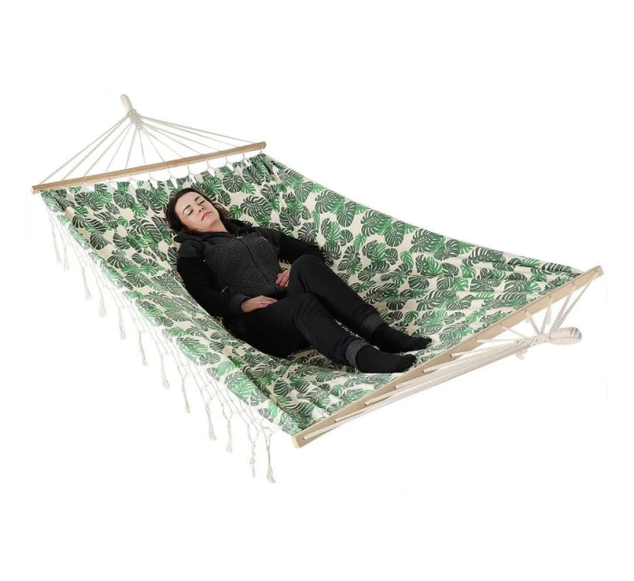 ZAHRADNÍ HOUPACÍ SÍŤ PRO 2 OSOBY 200X150CM S TYČÍ A STŘAPCEM MIAMI NATURA JUNGLE