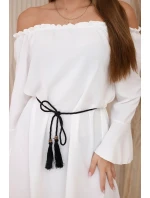 Šaty zavázané v pase se stahovací šňůrkou ecru