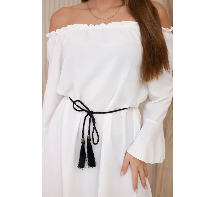 Šaty zavázané v pase se stahovací šňůrkou ecru