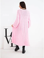 Dlouhý dámský krajkový cardigan bez zapínání se širokým rukávem růžový světlý Dlouhý dámský krajkový cardigan bez zapínání se širokým rukávem růžový světlý