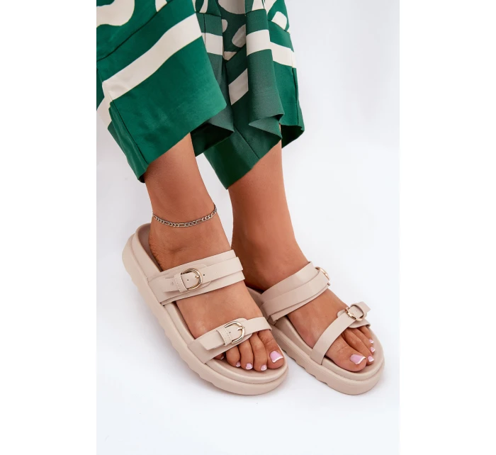 Dámské Pantofle Na Platformě Se Zlatými Béžové model 21687846 - Boto Dámské Pantofle Na Platformě Se Zlatými Béžové model 21687846 - Boto