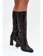 Dámské kozačky na podpatku z eko kůže zateplené černé model 21712225 - Boto