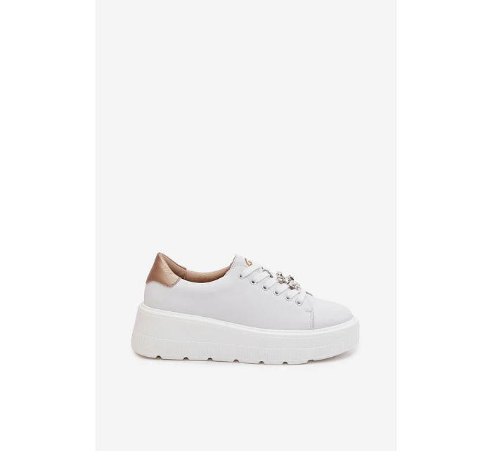 Kožené dámské tenisky na platformě s přezkou Vinceza 39973 Bílé Kožené dámské tenisky na platformě s přezkou Vinceza 39973 Bílé