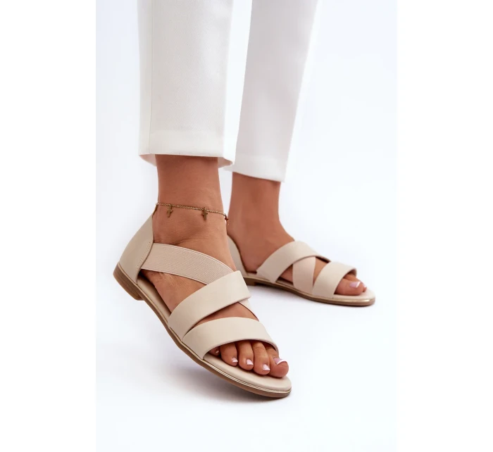 Béžové kožené sandály z Puglia s lemem Béžové kožené sandály z Puglia s lemem