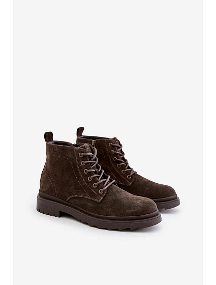 Semišové Zateplené Kotníkové Boty Na Zip Big Star model 21676197 Hnědé - Big Star Shoes Semišové Zateplené Kotníkové Boty Na Zip Big Star model 21676197 Hnědé - Big Star Shoes