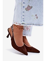 Dámské sandály na podpatku s lemovkou Čokoládové model 22111349 - Boto