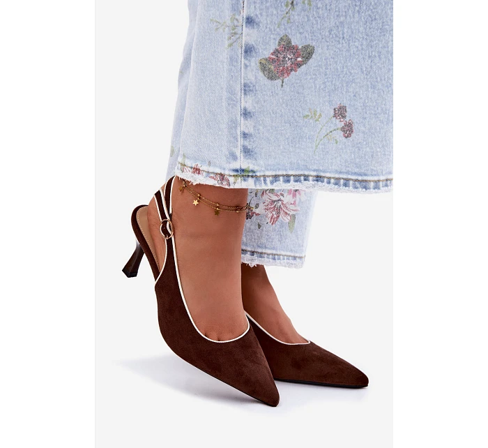 Dámské sandály na podpatku s lemovkou Čokoládové model 22111349 - Boto