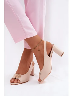 Dámské sandály na podpatku s zlatým detailem Béžové Lotus