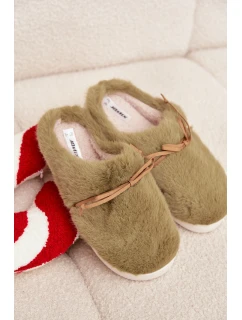 Dámské papuče s kožíškem a mašličkou – zelené Minella