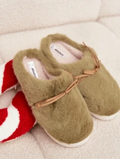 Dámské papuče s kožíškem a mašličkou – zelené Minella