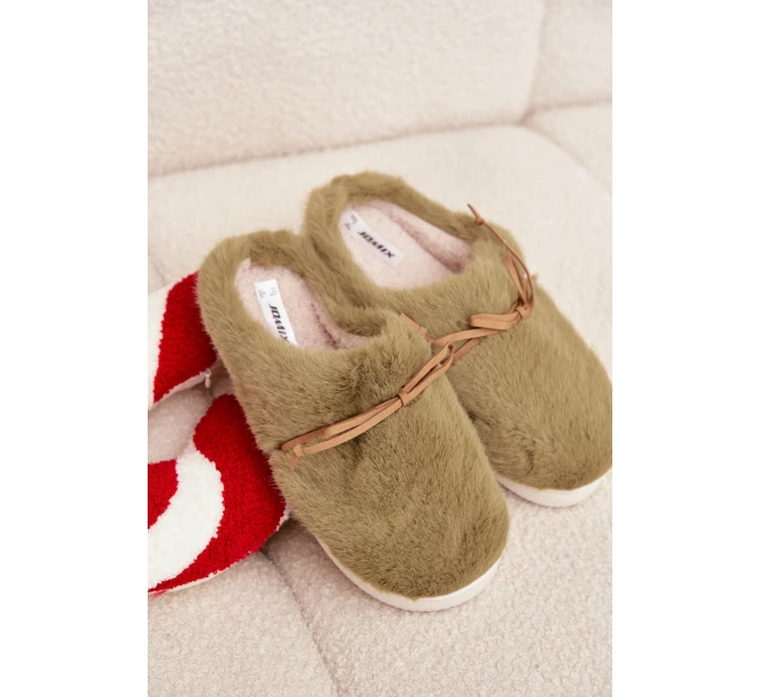 Dámské papuče s kožíškem a mašličkou – zelené Minella