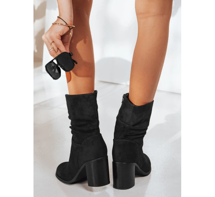 Dámské semišové kozačky na podpatku černé FashionStreet ZY1238