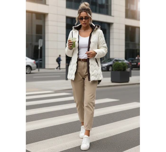 Dámská prošívaná přechodná bunda s odepínací kapucí ecru TY5624