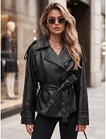 Dámská dvouřadá bunda z ekokůže s páskem, černá, FashionStreet TY5911 Dámská dvouřadá bunda z ekokůže s páskem, černá, FashionStreet TY5911