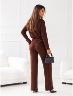 Dvoudílný úpletový komplet v čokoládové barvě - blůza a kalhoty (VE74)
