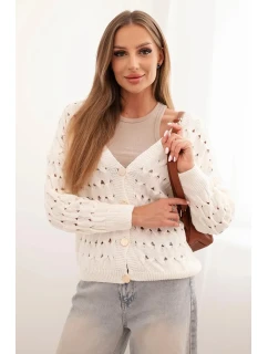 Dámský svetr s výstřihem do V a zlatými knoflíky ecru