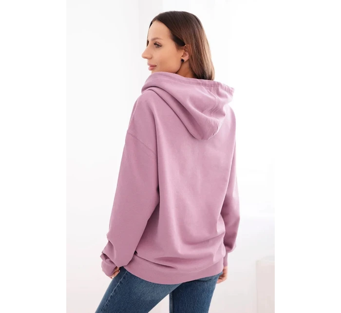 Dámská mikina s kapucí a klokaní kapsou z pletací bavlny tmavě růžová