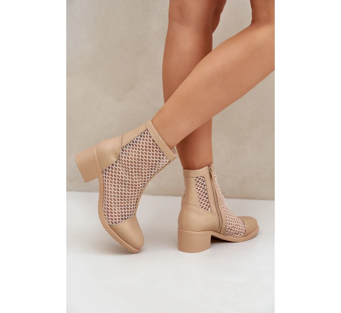 Dámské Síťované Boty Na Podpatku Béžové model 21683774 - Boto Dámské Síťované Boty Na Podpatku Béžové model 21683774 - Boto
