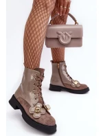 Módní dámské kotníkové boty na zip s ozdobami D&A šedohnědá Módní dámské kotníkové boty na zip s ozdobami D&A šedohnědá