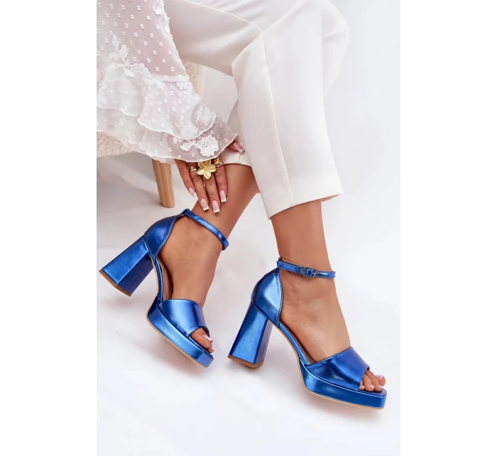 Dámské lakované sandály na sloupku - modré Marila Dámské lakované sandály na sloupku - modré Marila