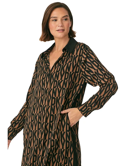 Dámská noční košile model 19908008 hnědá s potiskem - DKNY Dámská noční košile model 19908008 hnědá s potiskem - DKNY